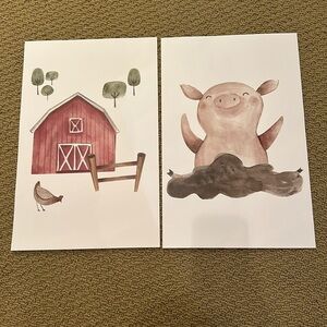 Children’s Charming Farmhouse Animal Wall Art Prints. 11” x 17”. Set of 2